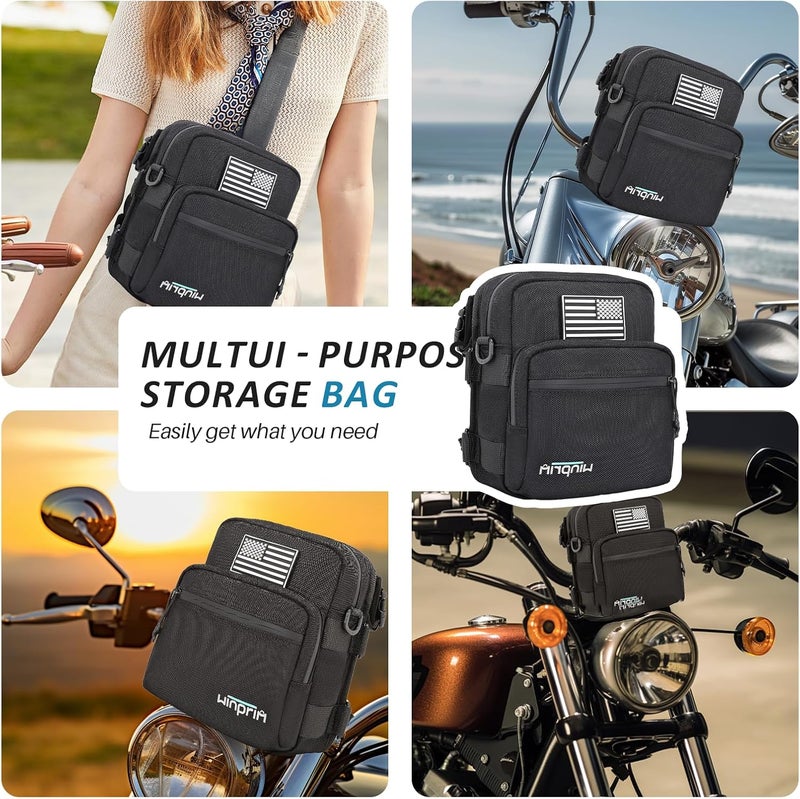 WINPRIM Handlebar Storage Bag for Bicycle Motorcycles - 1680D Waterproof Tool Storage Bag with Flag Patch, Multi-Purpose Front Fork & Crossbody Bag, Durable Small Pouch for Motorcycles - Image 5